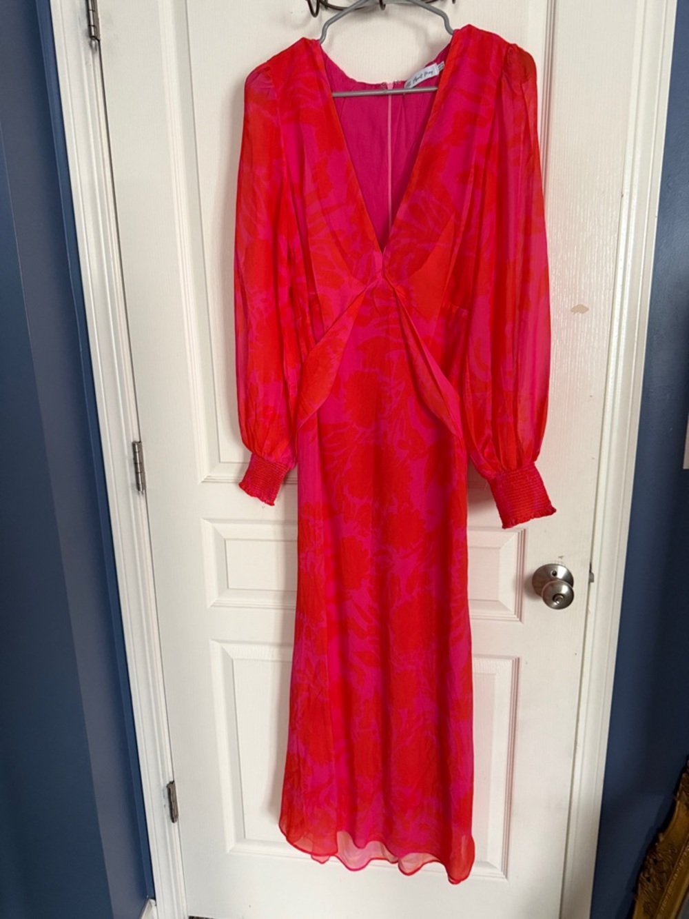 Red-Pink Twist-Front V-Neck Maxi Dress
